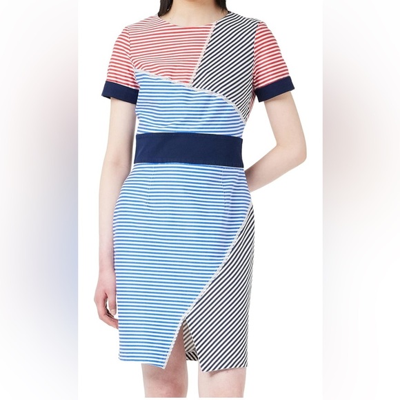 United Colors of Benetton Slim Fit Red Blue Stripes T-shirt Mini Dress No Size - Picture 1 of 16